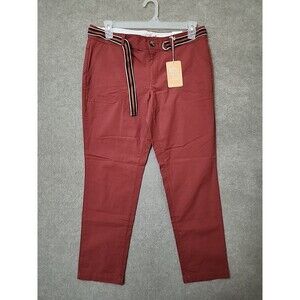 Dockers Utility Pants Womens 12 Red Belted Straight Narrow Leg Chino Stretch NEW